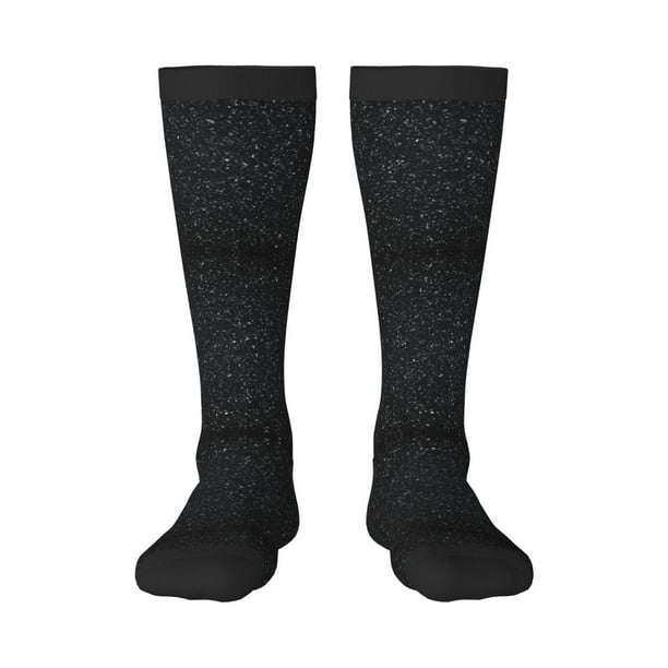 Fotbe Black Glitter Calcetas Divertidas Estampadas para Hombre y Mujer, Calcetas de Algodón hasta la Rodilla para Caminar, Correr, Enfermería y Embarazo