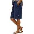 thumbnail image 2 of Gamivast Linen Shorts for Women Bermuda Drawstring Elastic Waist Beach Shorts Loose Fit High Waisted Breathable Shorts with Pockets Side Button Detail for Vacation Beach Casual, 2 of 8
