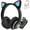 Black, variant on Haokaini Cat Ear Headphones, Bluetooth Wireless Headphones, Foldable Over-Ear Headphones with Microphone & LED Light Up, Cute Cat Ear Headphones, Black
