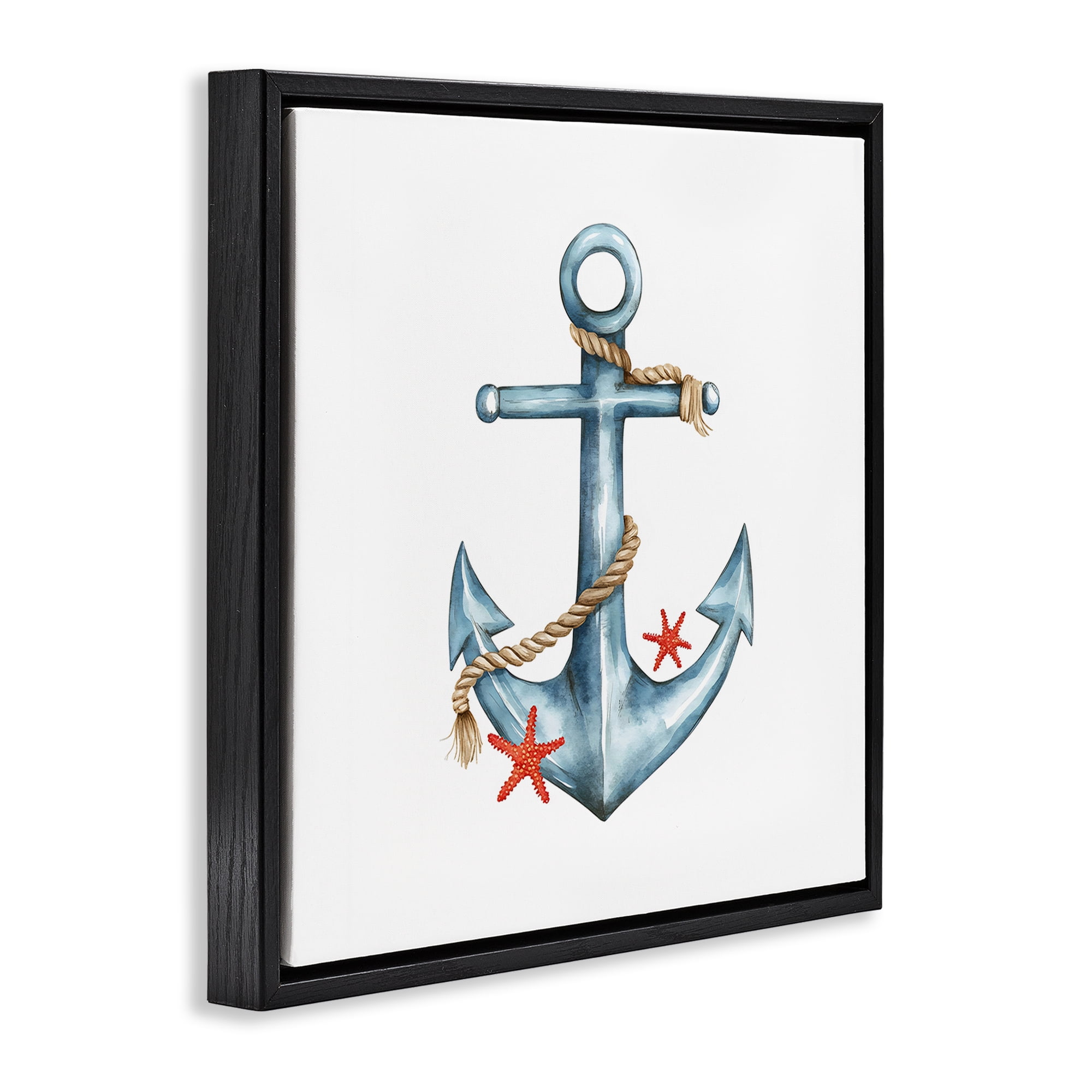 Stupell Industries Cute Sailor Anchor with Starfish Black Framed Floater Canvas Wall Art, design by LSR Design Studio