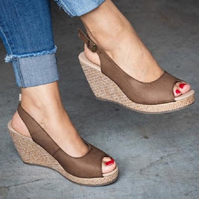 Zapatos de mujer Casual Hebilla Tacón de cuña alta Peep Toe Color sólido Sandalias de moda retro Wmkox8yii sa3657
