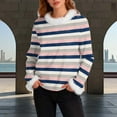 thumbnail image 3 of JTZGDY Fuzzy Trim Sweatshirts for Women Lightweight Casual Winter Warm Long Sleeve Striped/Color Block/Plaid/Floral Printed Crewneck Pullover Tops Loose Oversied Graphic T-Shirts Blue L, 3 of 7