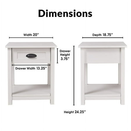 Click Decor - Traditional Wood 1-Drawer Night Stand - White