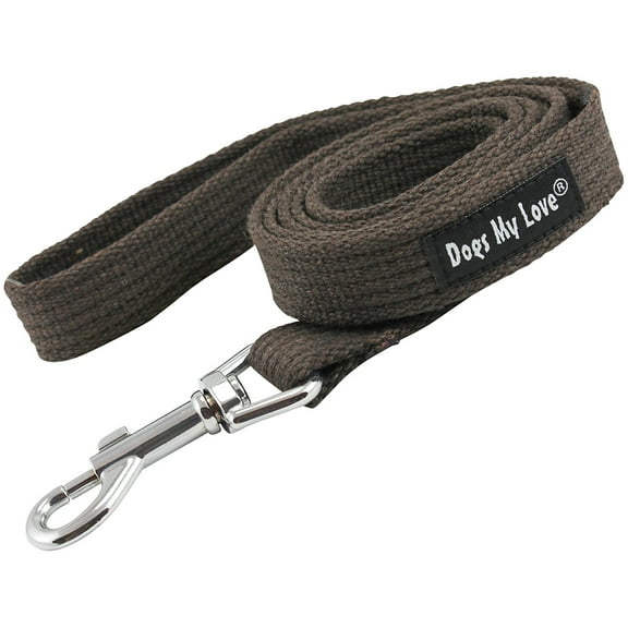 Dog Leash 4.5ft Long Organic Cotton Web Brown 4 Sizes (Large: 1" Wide)