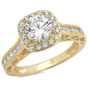 2.7 ct Round Cut Genuine Cultured Diamond SI1-SI2 J-K 18K Yellow Gold Halo Promise Wedding Statement Engagement Designer Ring W/ Crystal side stones size 3.5
