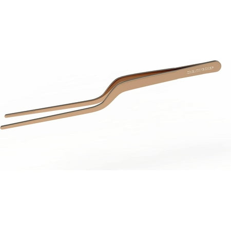 

8 Inch Curved Stainless Steel Precision Kitchen Cooking Multi-function Tweezers Culinary Offset Tweezer Tongs (Curved copper)