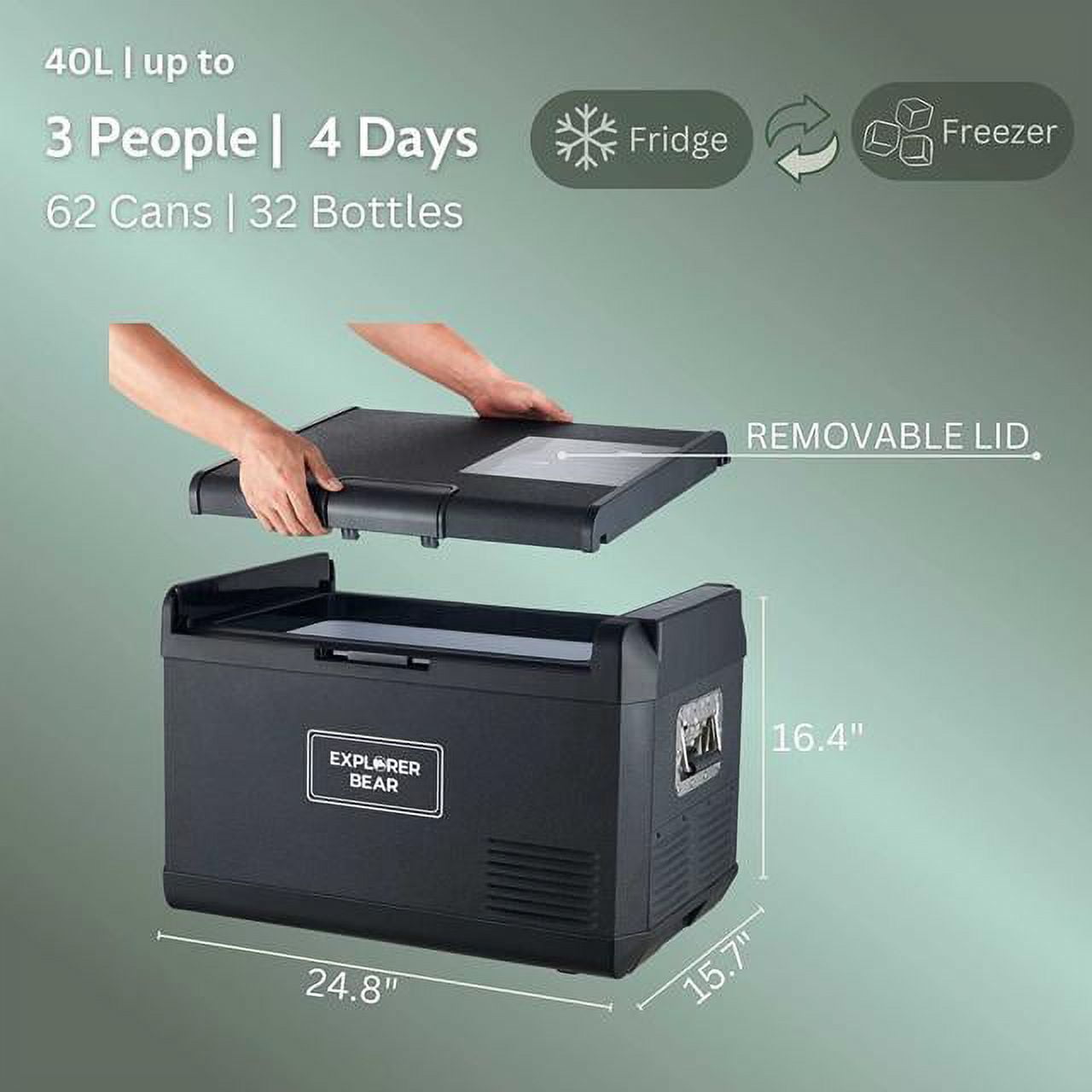 Explorer Bear Refrigerator Car Fridge, 40L/42.3Qt, 12/24V DC, 110-240V AC, Portable Freezer 3 Year Compressor Warranty