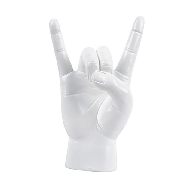 Estatua de mano de roca con gesto, colección de esculturas de mano, escultura de dedo moderna de resina Blanco Derecha