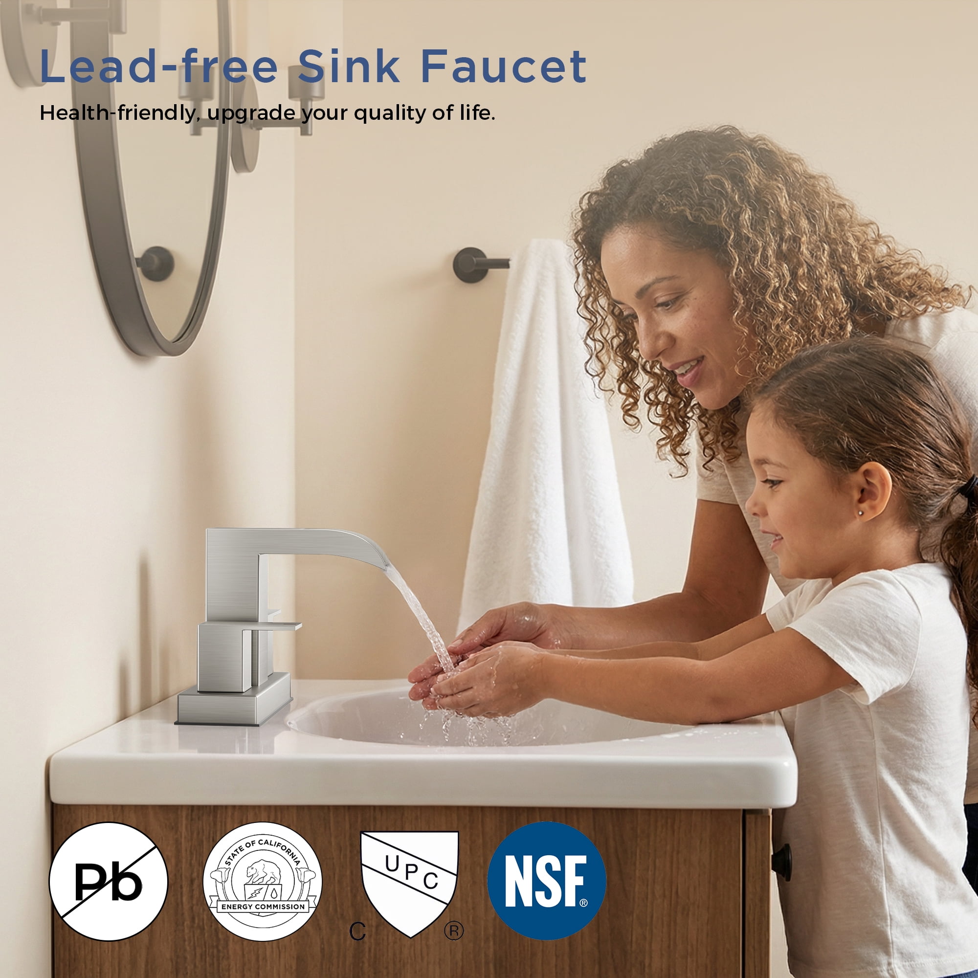 TVOFEK 4 inch Waterfall Bathroom Faucet 3 or 2 Hole, Brushed Nickel Centerset Sink Faucets with Metal Pop-up Drain for Vanity Lavatory Basin RV