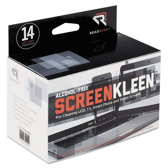 Read Right ScreenKleen Alcohol-Free Wipes Cloth 5 x 5 14/Box RR1291