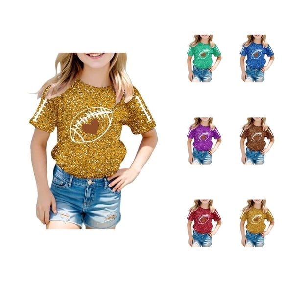 Girls Glitter Graphic T-Shirt, Comfortable Casual Short Sleeve Tee, Soft Breathable Top for Kids, Youth & Teens, Stylish Everyday Wear