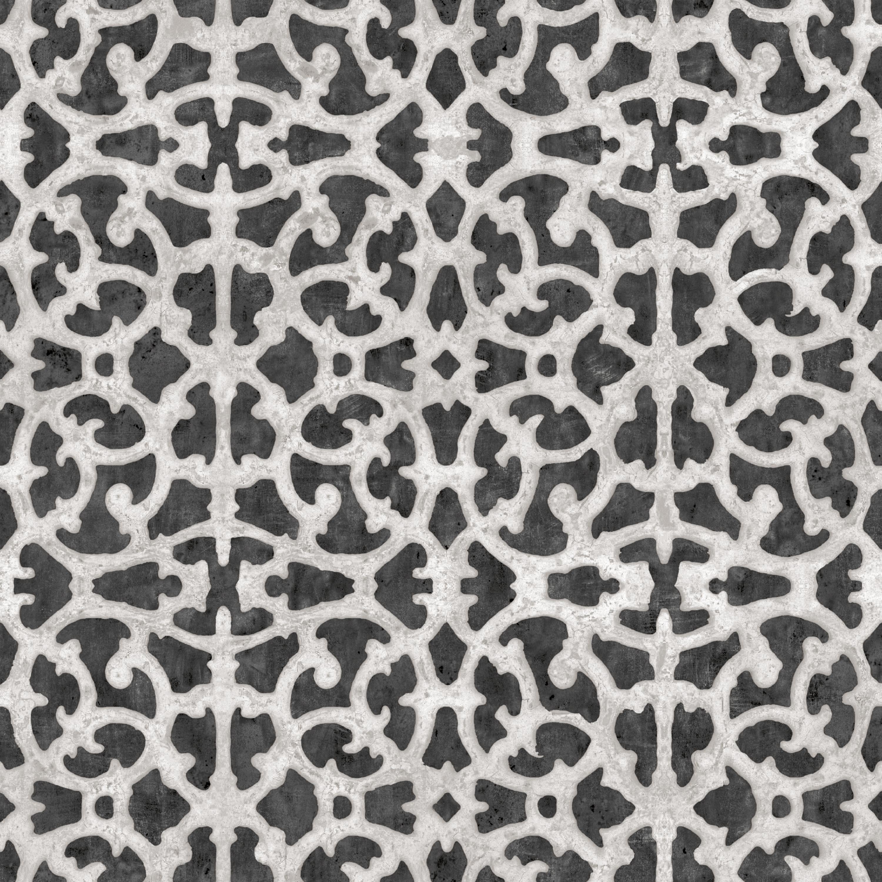 RoomMates Black & White Scroll Gate Peel and Stick Wallpaper