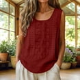 thumbnail image 2 of Craaazy Women Sleeveless Blouses Relaxed Fit Solid Color Round Neck Floral Embroidery Tank Tops Soft Linen Blend for Going Out Summer Vacation, 2 of 8