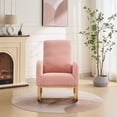 thumbnail image 2 of Nursery Rocking Chair, Sherpa Upholstered Glider Rocker Chair with High Back and Side Pocket, Modern Tall Back Accent Armchair with Rubber Wood Legs for Living Room/Bedroom, Pink, 2 of 7