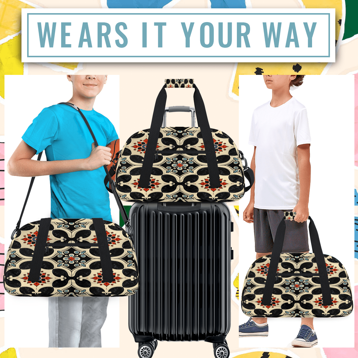 Herdesigns Flower Sports Duffle Bag for Women & Men, Vintage Floral Gym Bag Dance Bag Overnight Bag Carry On Weekender Travel Bag