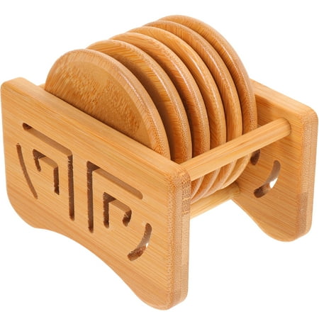 

1 Set Bamboo Coaster Home Bamboo Teacup Pads Heat Insulation Pads with Rack