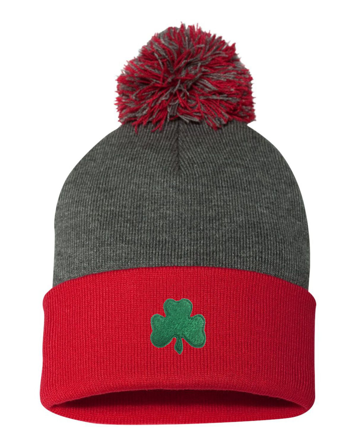 Go All Out Adult Shamrock St Patricks Day Embroidered Knit Beanie Pom Cap