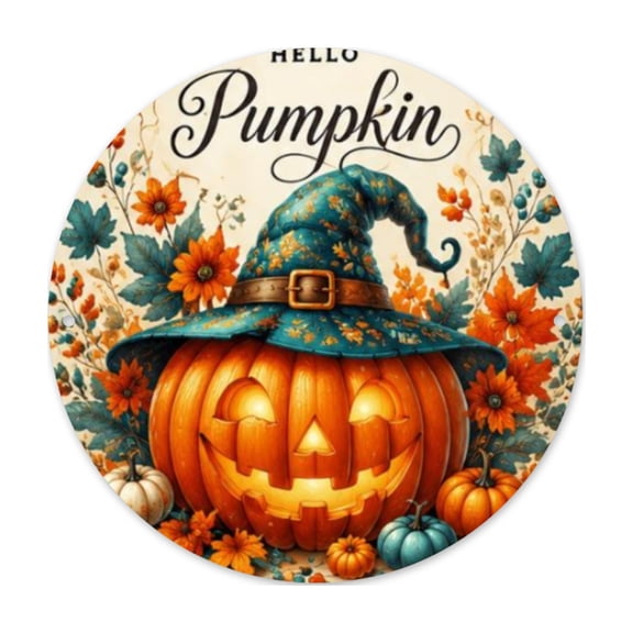 1pc, Autumn Pumpkin and Sunflower Round Metal Aluminum Sign, Eye-Catching Sign, Best Gift, Metal Round Sign Wall Decor, Home Decor, Fun Decor, Garden, Porch, Living Room, Park, Garage Decor,