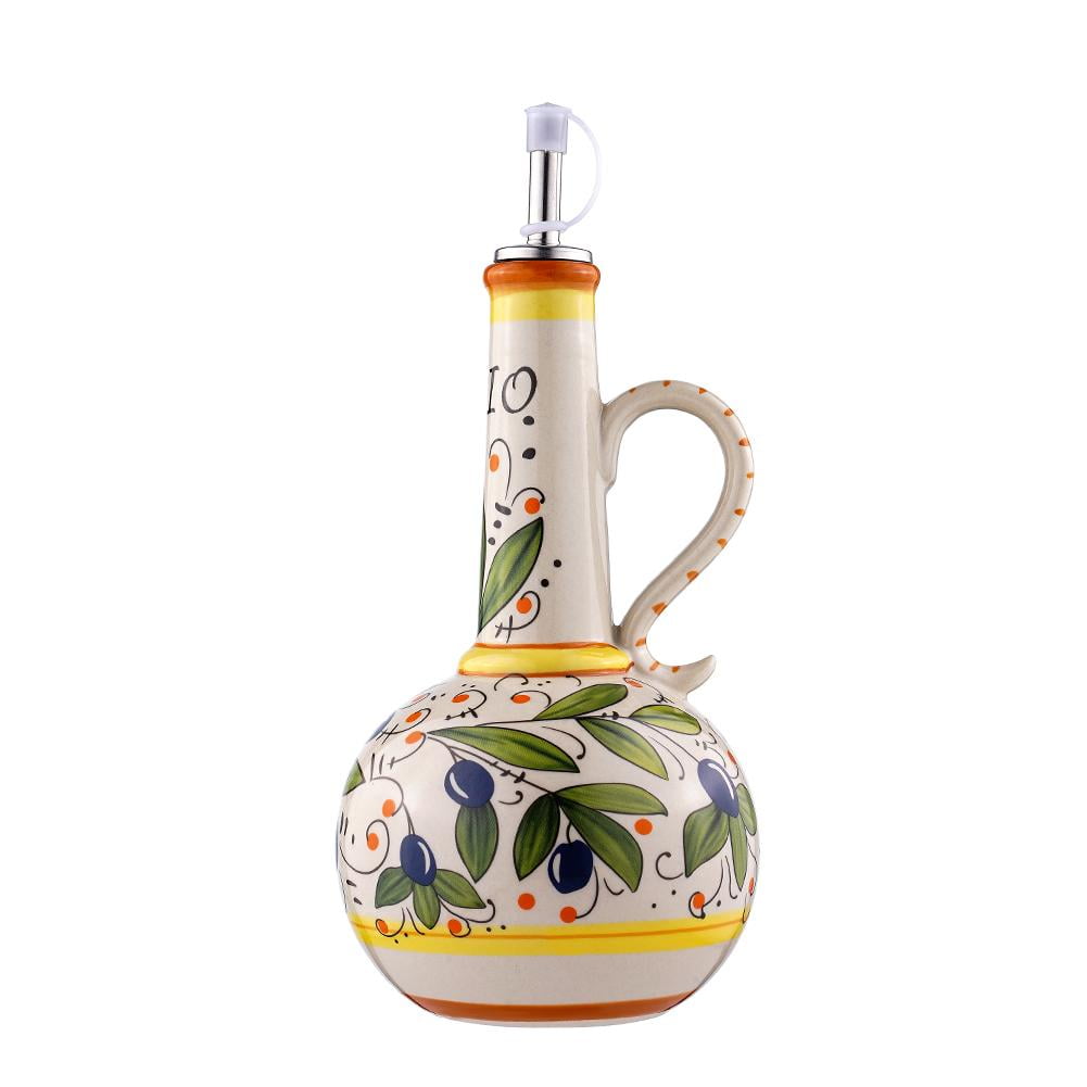 Seebee 1PA Ceramic Olive Oil Dispenser Bottle,23oz Hand Painted Olive Oil Bottle,Itan Ceramic Olive Oil Dispenser Bottle,Dective Stoneware Olive Oil Dispenser with Spout for Oil,Vinegar,Coff Syrup