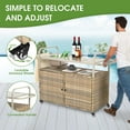 thumbnail image 3 of HOMEFUN Outdoor Kitchen Island Wicker Serving Console Cart & Grill Bar Table Waterproof with Wheels and Ice Bucket Backyard and BBQ Prep, Brown, 3 of 14
