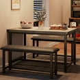 thumbnail image 3 of 3-Piece Dining Table Set for 4 – Industrial Rectangular Table with 2 Upholstered Benches, Sturdy Metal Frame, Space-Saving for Apartments, Condos, Studios – Multiple Color Options Available, 3 of 8