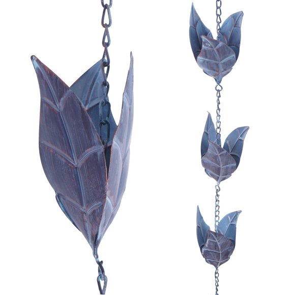 Topadorn Rain Chains Decorative 8.5 FT Iron Gutter Chain with 12 Rain Collector Cups Leaf Rain Chain Decorative Your House and Garden