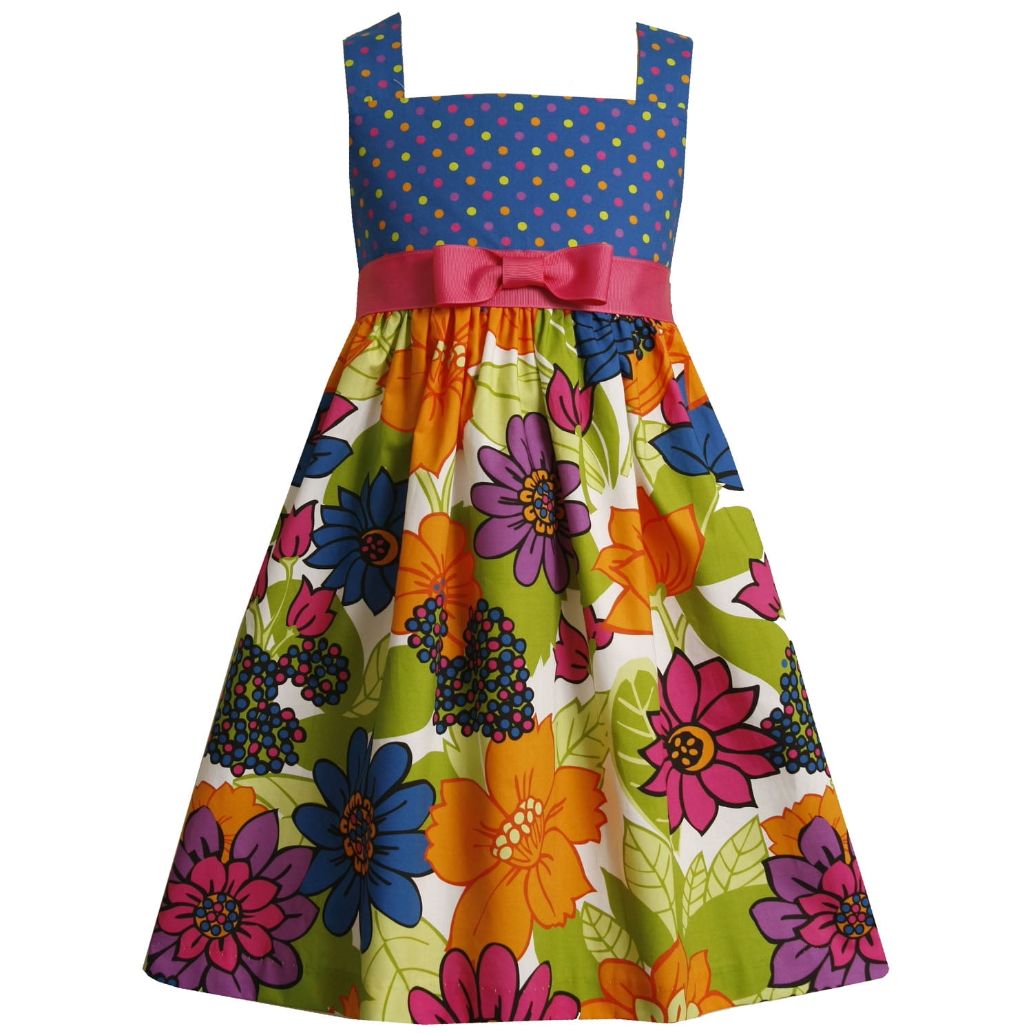 Little Girls 2T-6X Bold Floral-n-Dot Print Cotton Dress