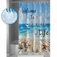 thumbnail image 3 of Extra Long Shower Curtain 72x84 Inch, Coastal Beach Shower Curtain Waterproof Bathroom Decor Summer Ocean Wave Starfish Shell Plank Fabric Bath Curtain Set Accessories with Hooks, 3 of 6