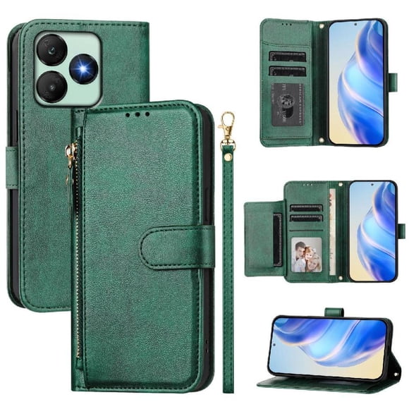 Étui à Rabat pour Wiko T20 avec Poche Zippée, Portefeuille Magnétique à Rabat avec 7 Emplacements pour Cartes et Dragonne