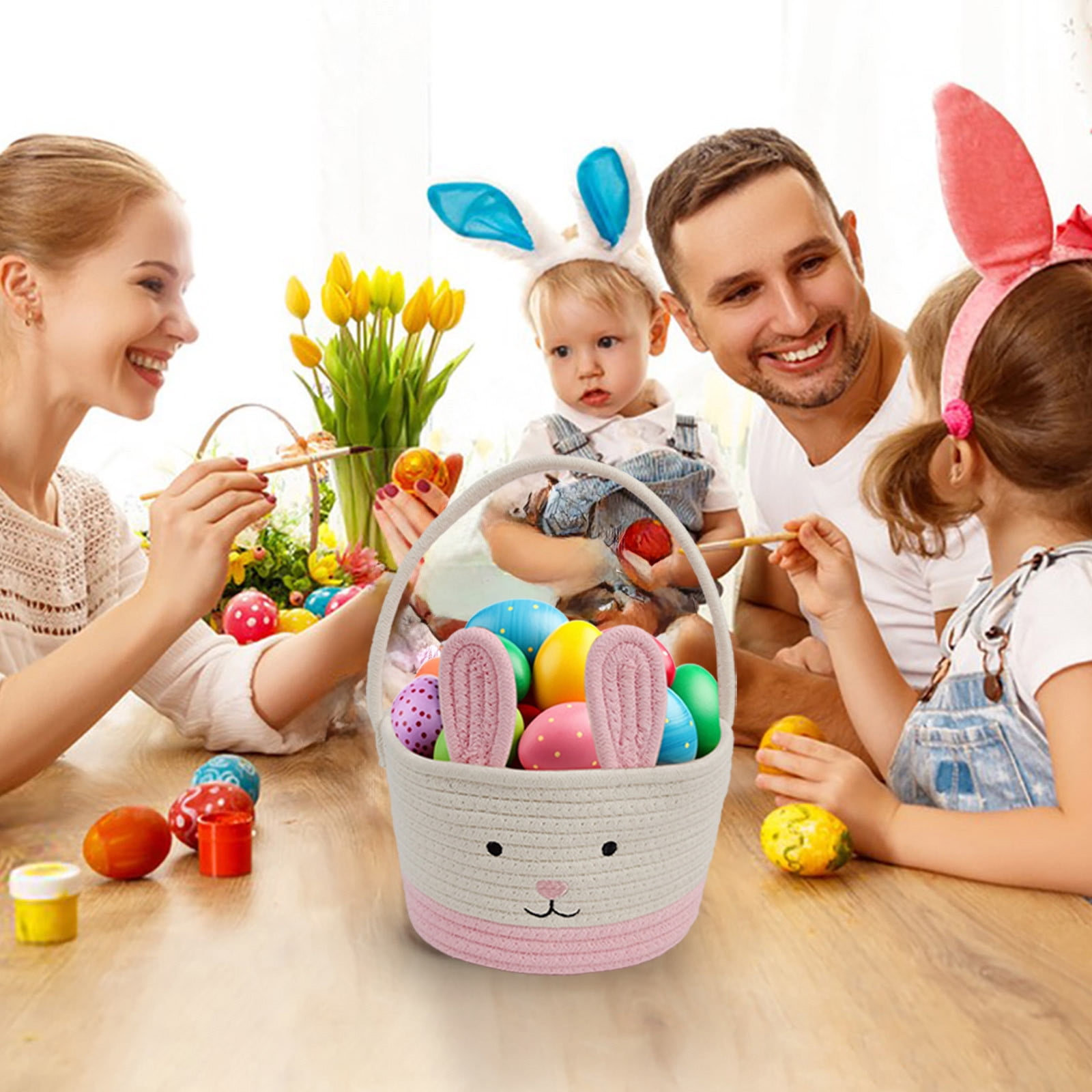 Easter Decor Easter Rope Storage Basket With Handles Convenient Bunny Storage Basket Desktop Storage Basket