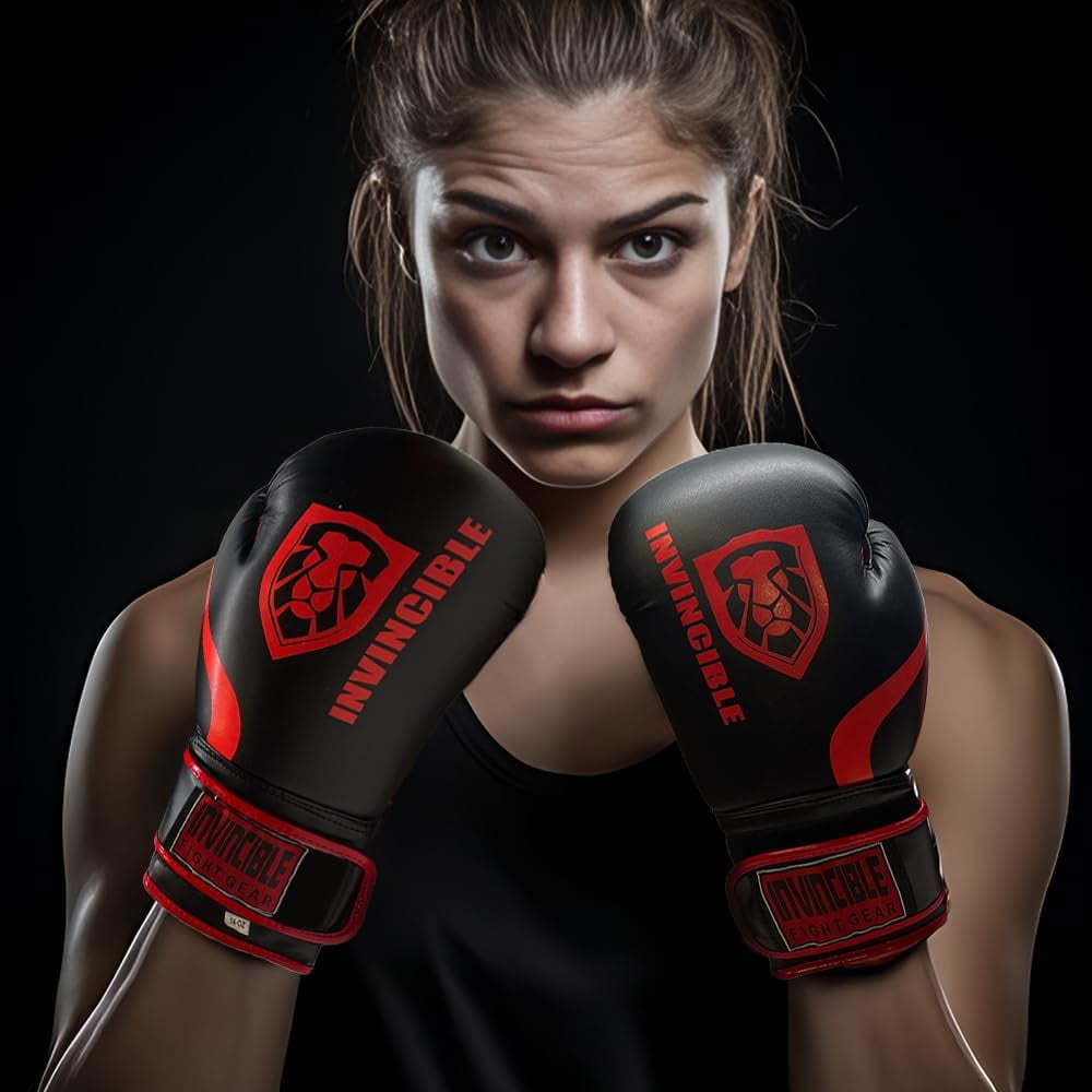Invincible Fight Gear Standard Leather Hook and Loop Training Boxing Gloves in Ideal for Boxing, Kickboxing, Muay Thai, MMA for Men Women and Kids