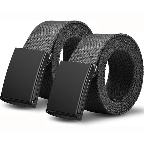 Mens Belt,Work Belts for Men,Mens Holeless Adjustable Canvas Web Cloth Fabric Belts,Black Casual Dress Business Belt