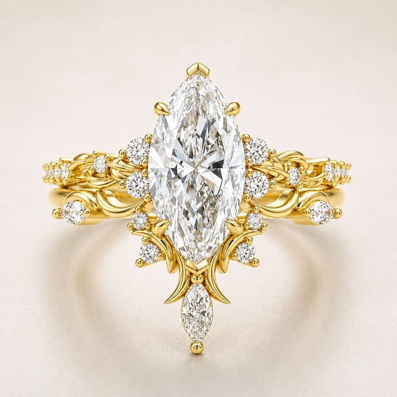 vylahjewellery Marquise Cut Engagement Ring for Women 14K Yellow Gold Vermeil Wedding Ring Vintage Band V Prong Solitaire Bridal Ring