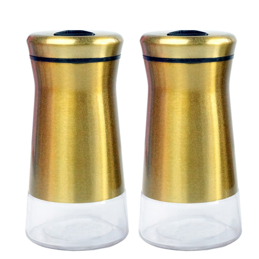 Salt & Pepper Shakers Stainless Steel Cover Glass Bottom With Rotating