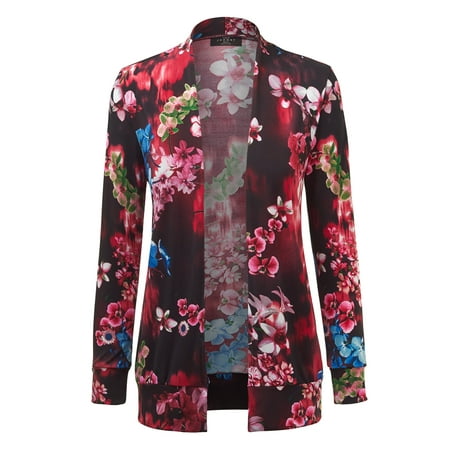 Made by Johnny - MBJ WSK1302 Womens Print Long Sleeve Open Cardigan S ...