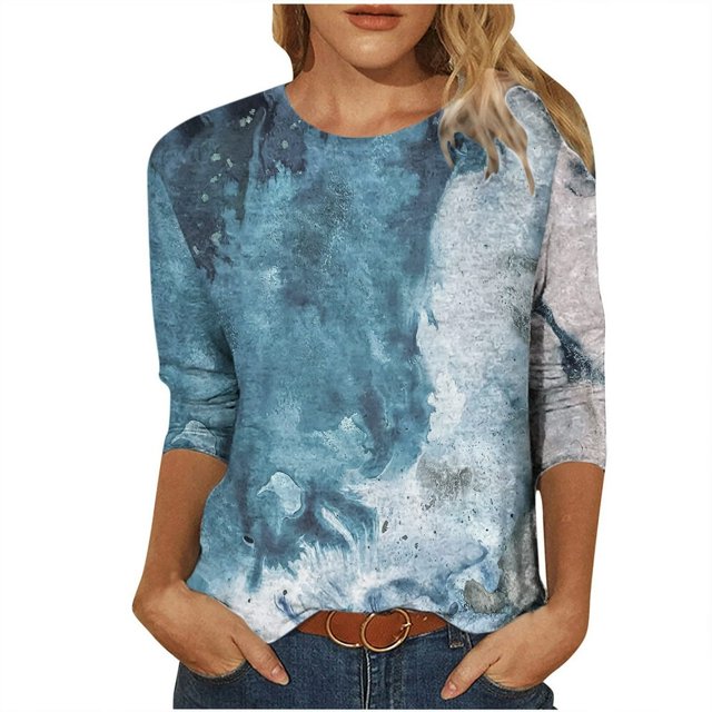 CHOK Ichuanyi Hauts pour Femmes Liquidation d'Été T-shirt Imprimé Mode pour Femmes Blouse Mi-Longue Manches 3/4 Col Rond Hauts Décontractés