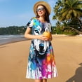 thumbnail image 4 of Vsdgher Cool Colorful Wolf for Womens Summer 2025 Casual Midi Maxi Dresses Lightweight Short Sleeve Round Neck Beach Dress -Large, 4 of 7