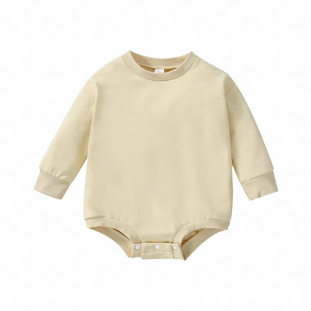 

Licupiee 3 Colors Newborn Baby Girls Boys Sweatshirt Jumpsuits Solid Long Sleeve Autumn Rompers Outfits 0-24M