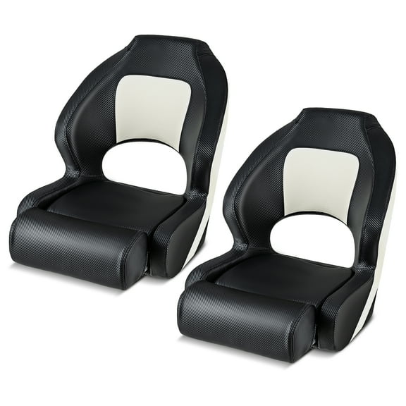 Gymax 2PCS Sports Flip up Boat Seat Captain Bucket Seat w/ Flip-up Bolster Bolts