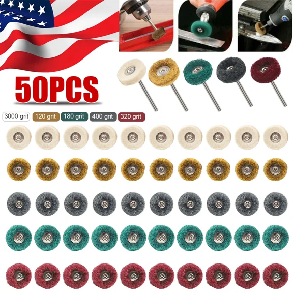 50 Metal Polishing Buffing Wheel Burr Kit Rotary Tool Accessories Set For Dremel