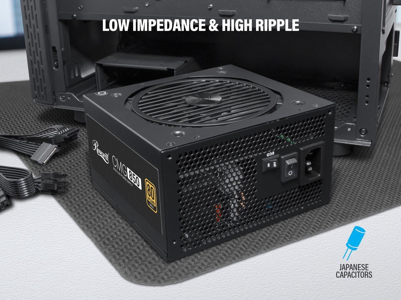 Rosewill CMG 850W 80+ Gold Full Modular, FDB Fan with Auto Speed Control, ECO Mode, Japanese Capacitors, 140mm Size, 5 Year Warranty, Power Supply - CMG850