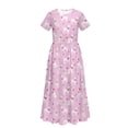 thumbnail image 5 of Uourmeti Girls Summer Maxi Dress Pink Puppy Print Short Sleeve Crew Neck Casual Loose Flowy Tiered Dresses with Pockets, Size 11-12 Years, 5 of 7