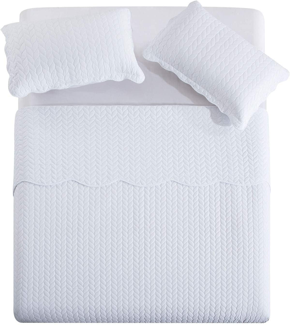 IR Imperial Rooms Quilt Set Bedding Soft Microfiber Reversible with 2 Pillow Shams Bedspreads White King 3 Piece