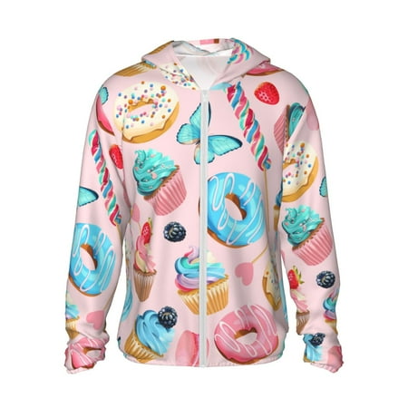 Sigee Cupcakes and Donuts Print UPF50+ Men s Sun Protection Hoodie Shirt SPF UV Shirt Long Sleeve Fishing Outdoor Lightweight S-3XL
