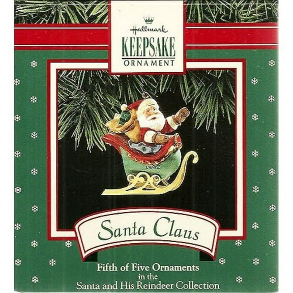 Hallmark Ornament 1992 Santa and Reindeer, Santa Claus Sled