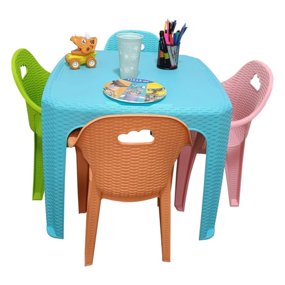 Mesa Infantil con Sillas de Colores para Niños Exterior e Interior