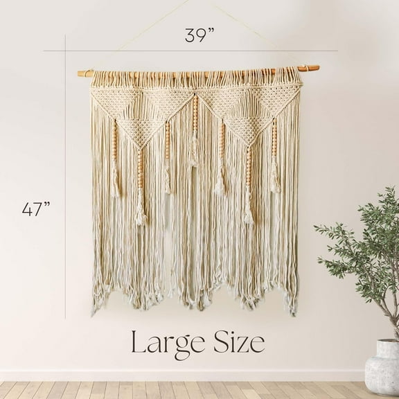 Boho Macrame Wall Hanging | Large 47" x 39" | Handwoven Decor | Reusable Canvas Bag | Easy Install & Store