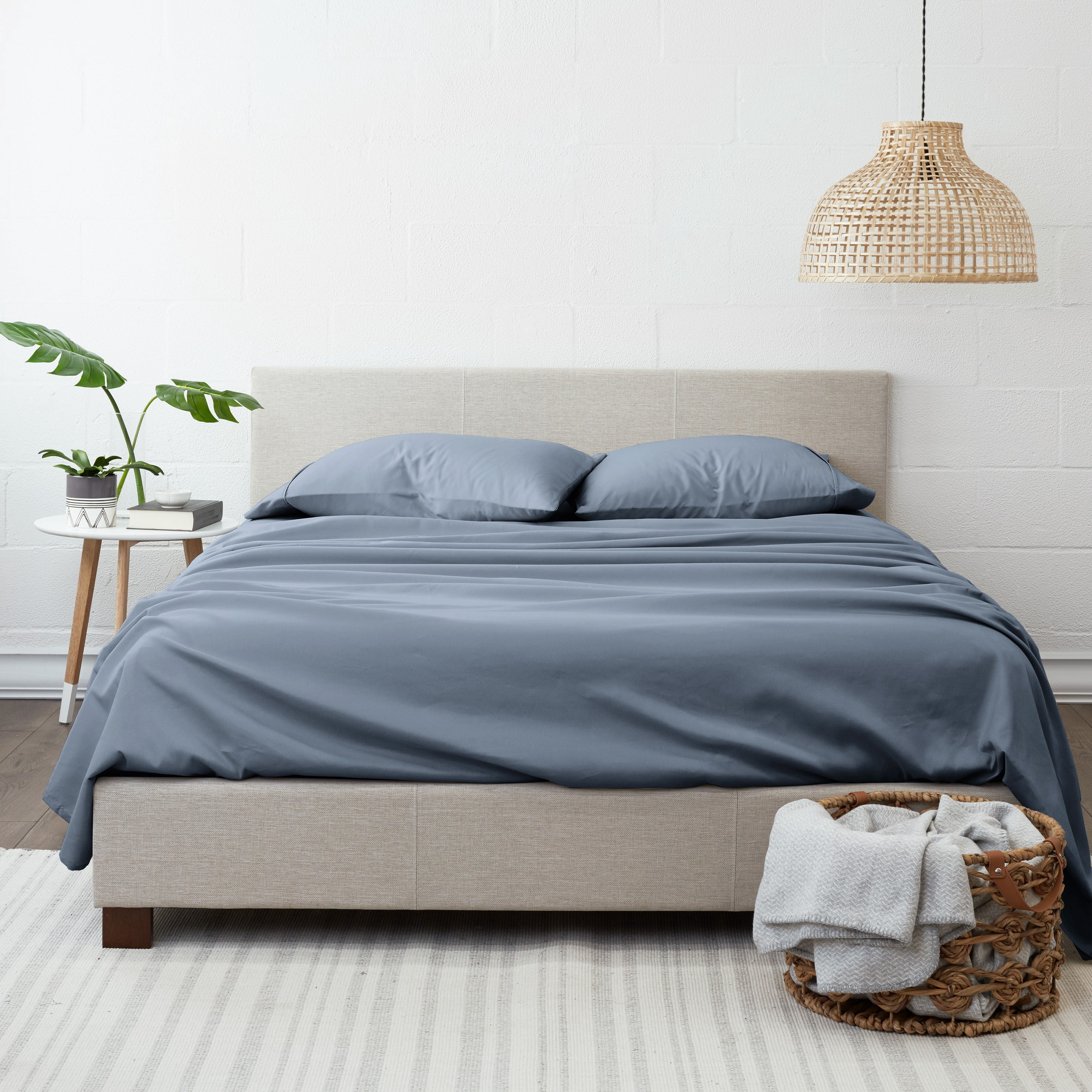 Noble Linens 4 Piece Solid Microfiber Bed Sheet Set, Stone, California King