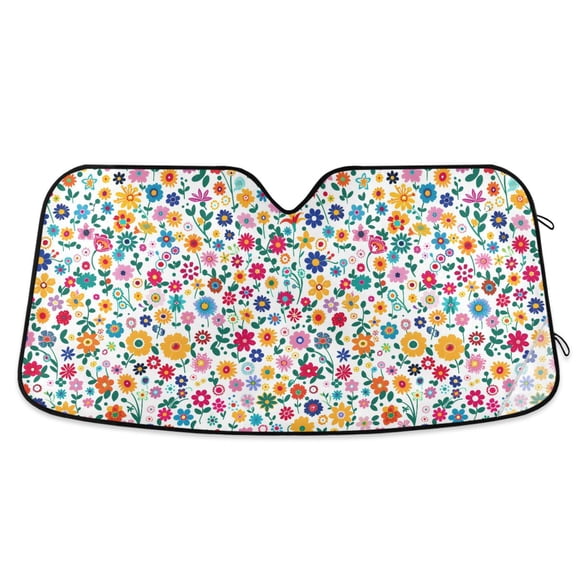 Small Colorful Flowers Car Windshield Sun Shade Foldable Car Front Window Visor Heat and UV Protection 53x23.5