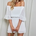 thumbnail image 7 of Women Boho Off Shoulder Summer Chiffon Romper Casual One Piece Strapless 3/4 Bell Sleeve Shorts Tube Top Jumpsuit, 7 of 7